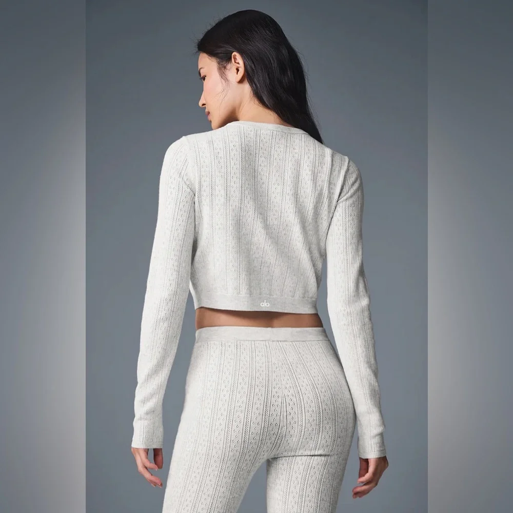 ALO YOGA | ✨NEW✨ Pointelle Sweater Be Mine Cardigan in Light Ash Heather
